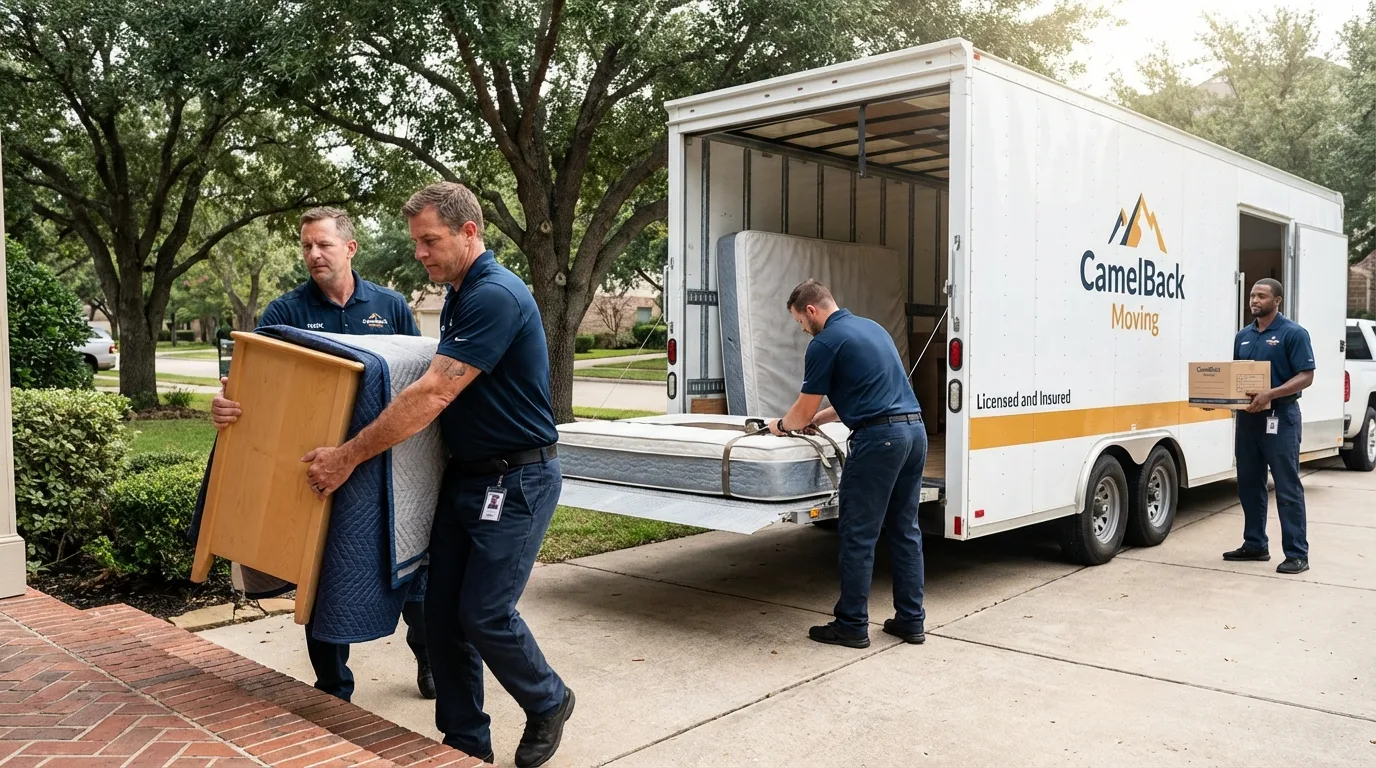 Crew loading residential truck for cross-state move from Buffalo, WV
